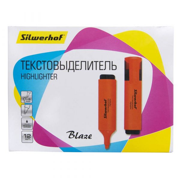 Текстовыделитель Silwerhof Blaze скошенный пишущий наконечник 1-5мм 12 шт. оранжевый